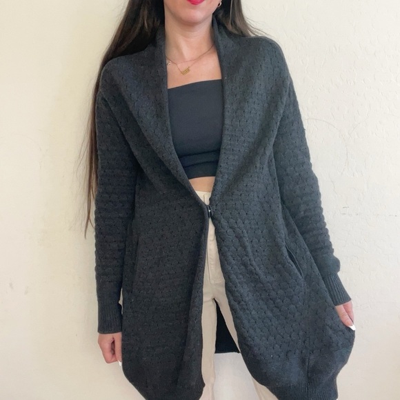 Lululemon Grey Merino Wool Thumbholes Tunic Oversized Cardigan Sweater - Picture 3 of 11